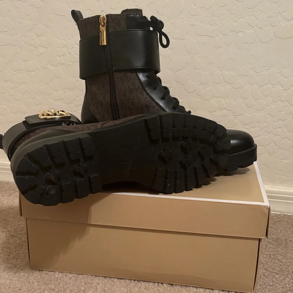 Michael Kors Black and Brown Lace-Up Boots - Picture 3 of 3